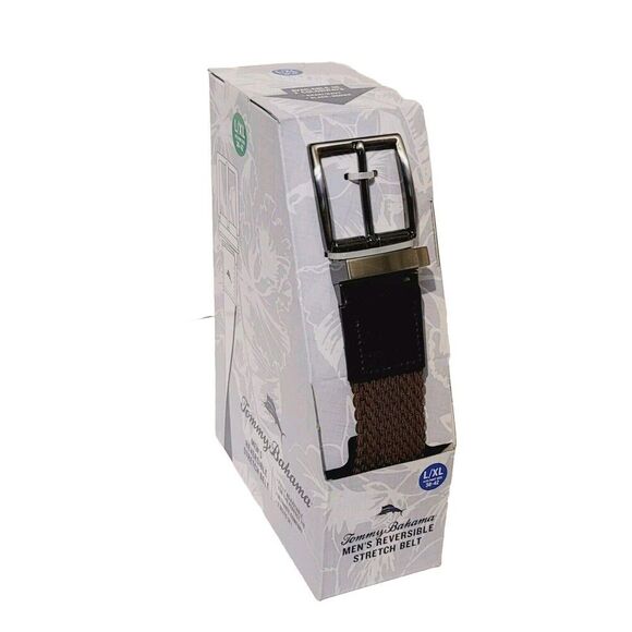 Tommy Bahama Mens Stretch Reversible Braided Belt Leather Black Brown L/XL 38-42 - Picture 5 of 12